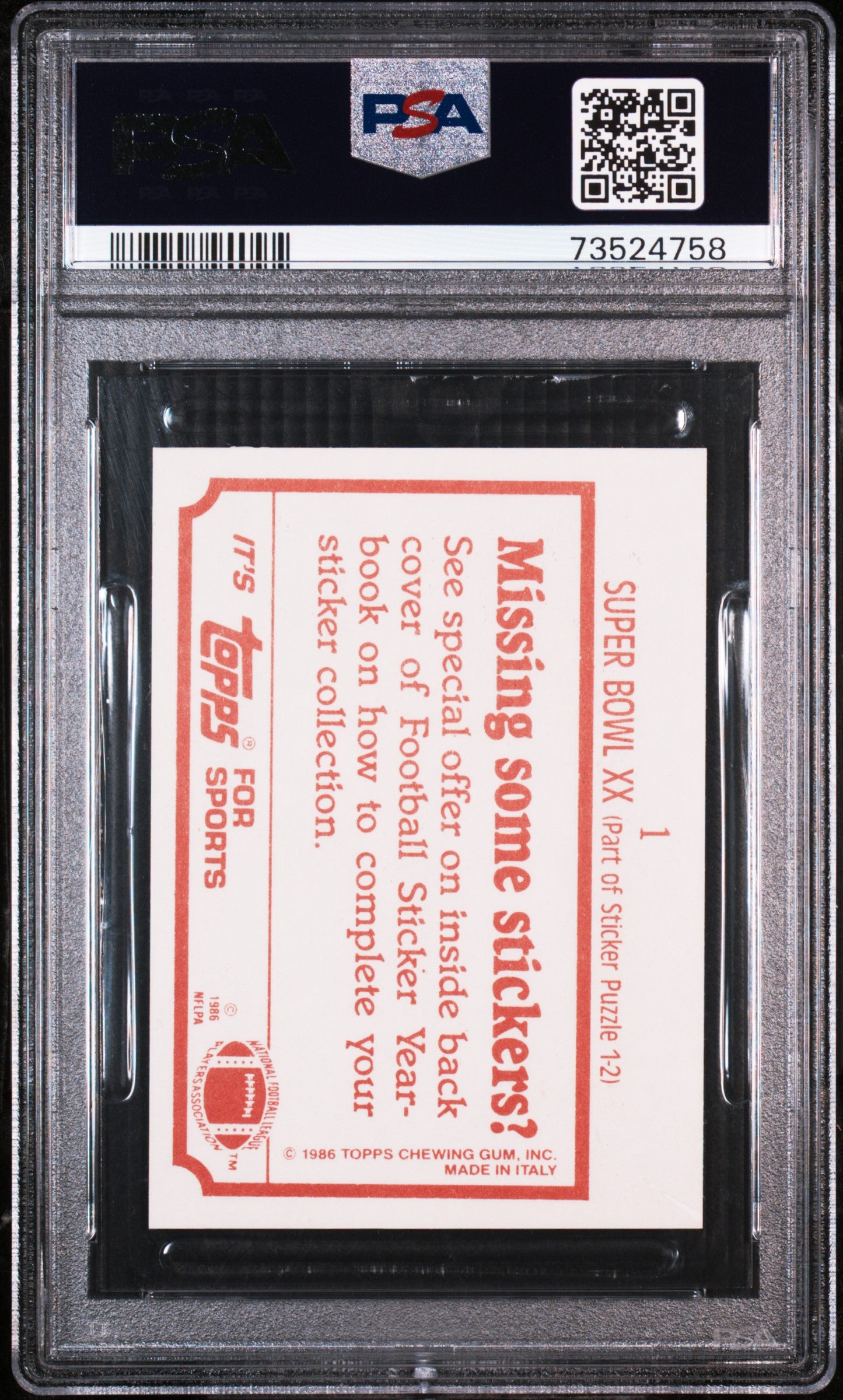 1986 Topps Stickers Football Super Bowl Xx #1 Psa 7 73524758