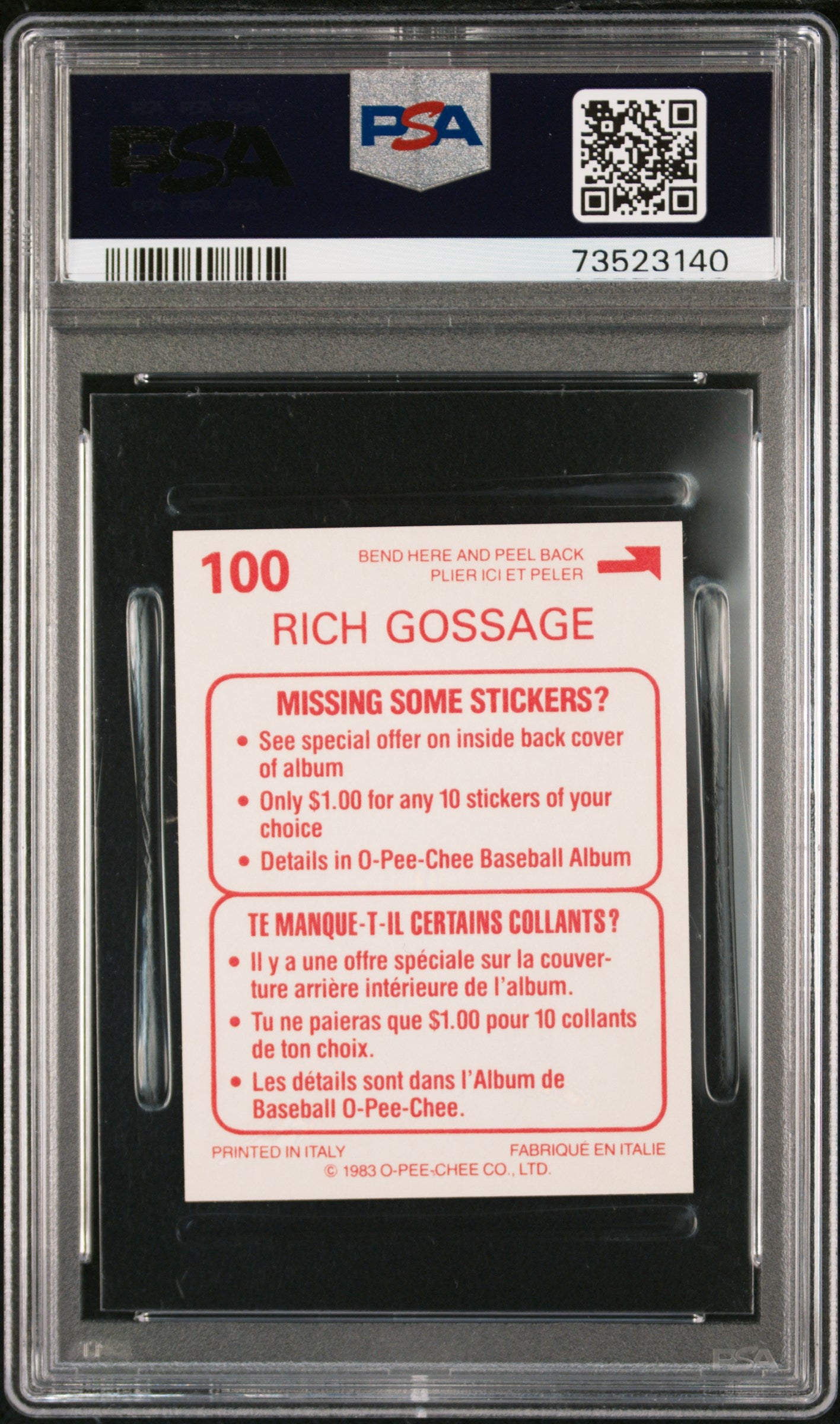 1983 O-pee-chee Stickers Baseball Rich Gossage #100 Psa 6 73523140