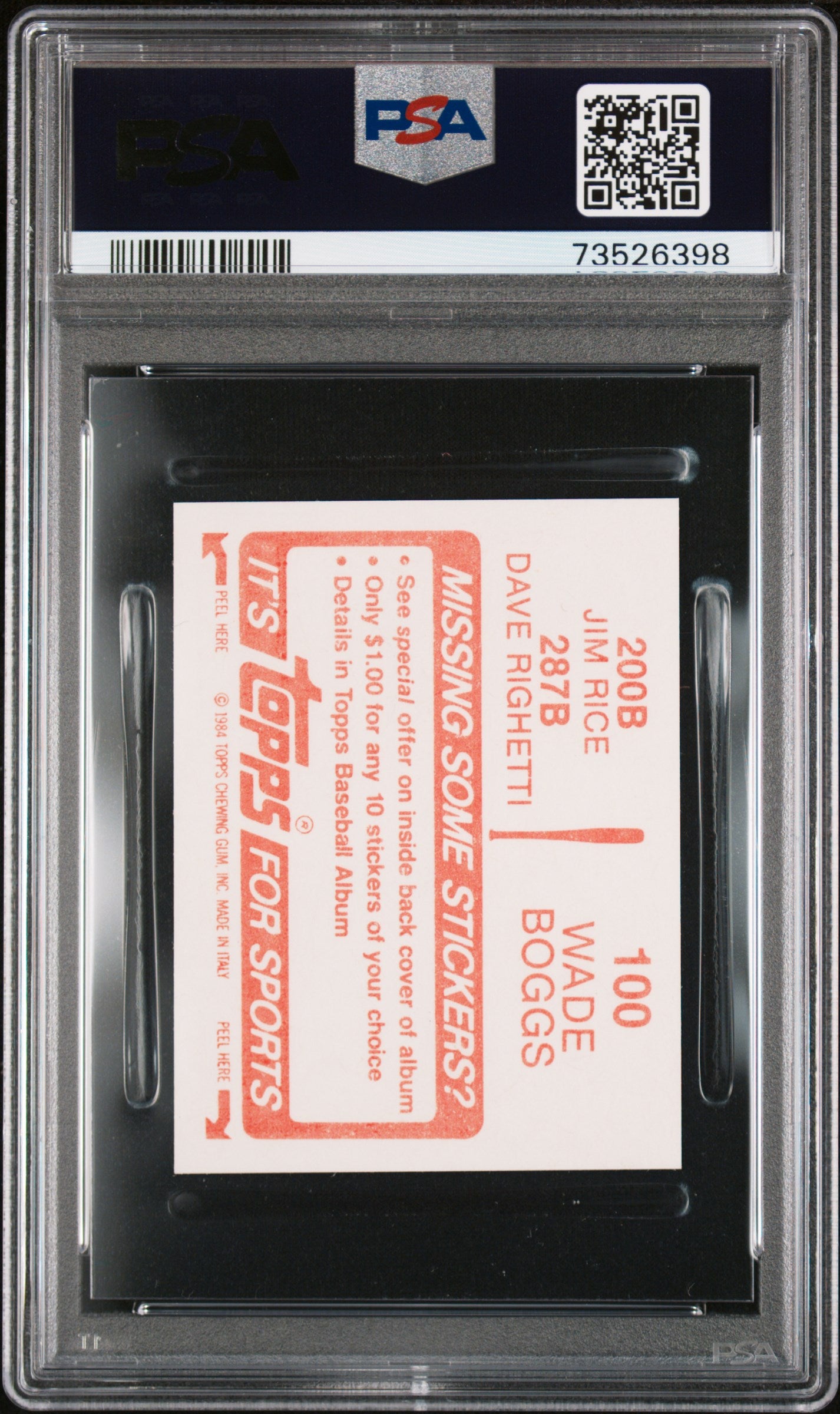 1984 Topps Stickers Baseball Wade Boggs-100 Psa 9 73526398