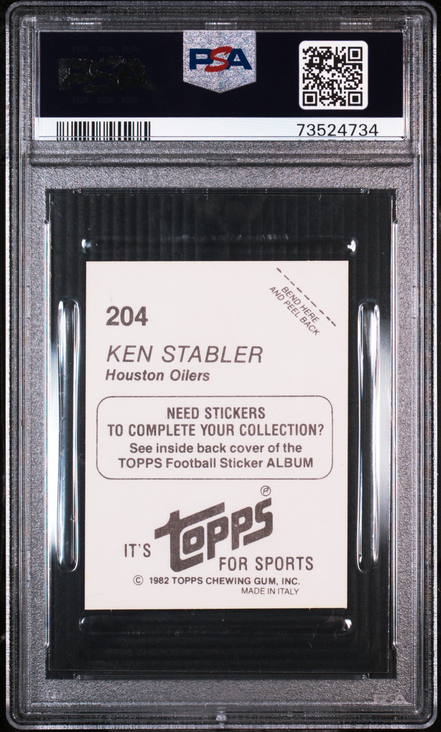 1982 Topps Stickers Football Ken Stabler #204 Psa 9 73524734