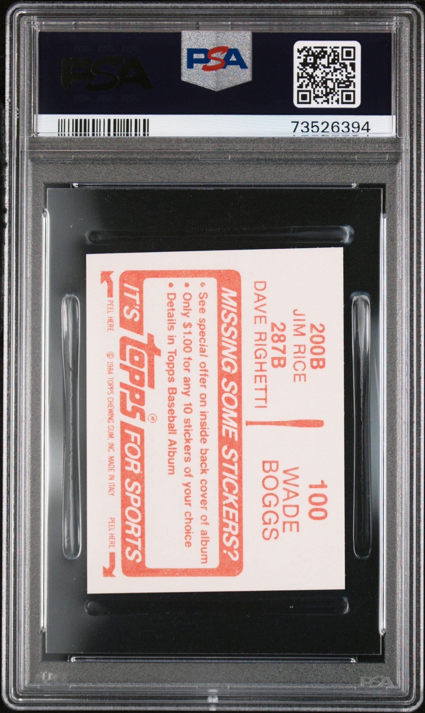 1984 Topps Stickers Baseball Wade Boggs-100 Psa 9 73526394