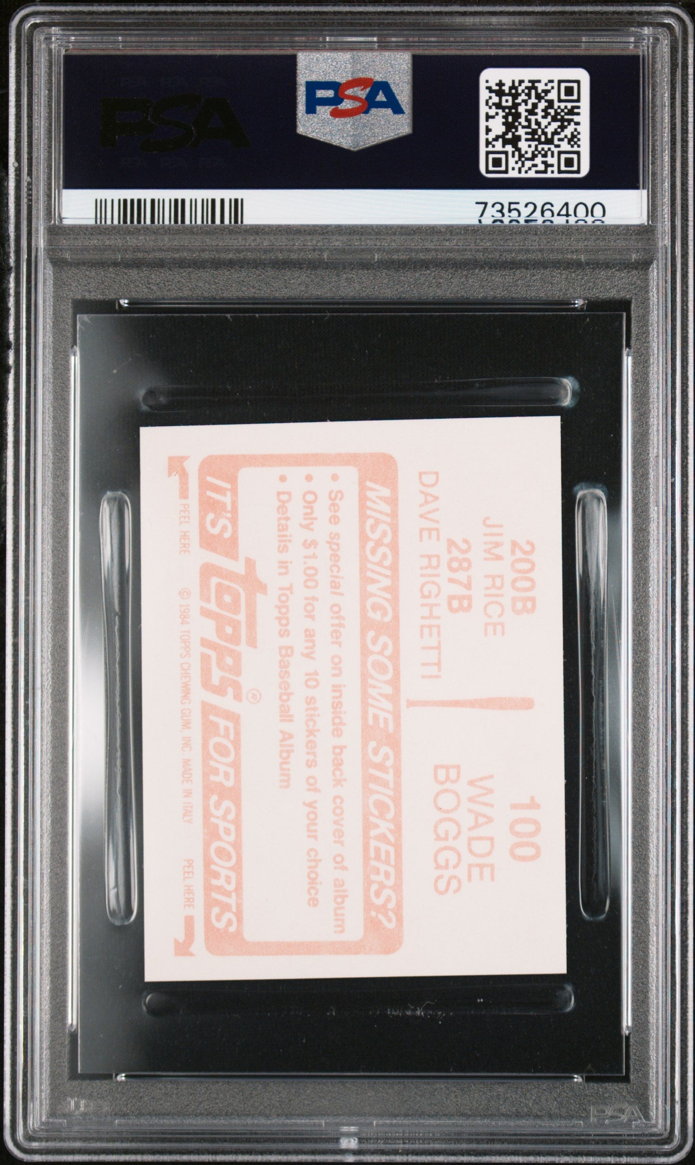 1984 Topps Stickers Baseball Wade Boggs-100 Psa 8 73526400