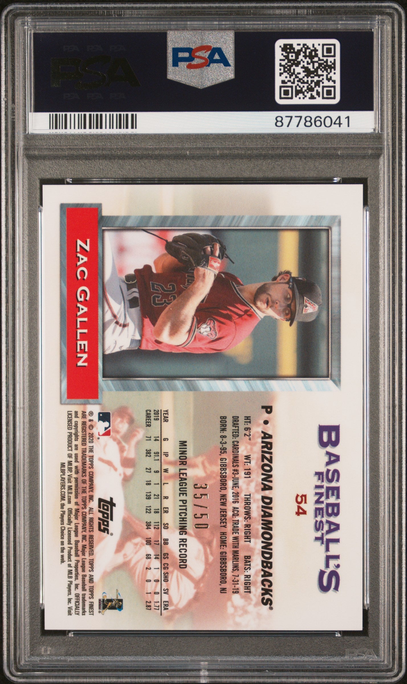 2020 Topps Finest Flashbacks Baseball Zac Gallen #54 PSA 10 87786041