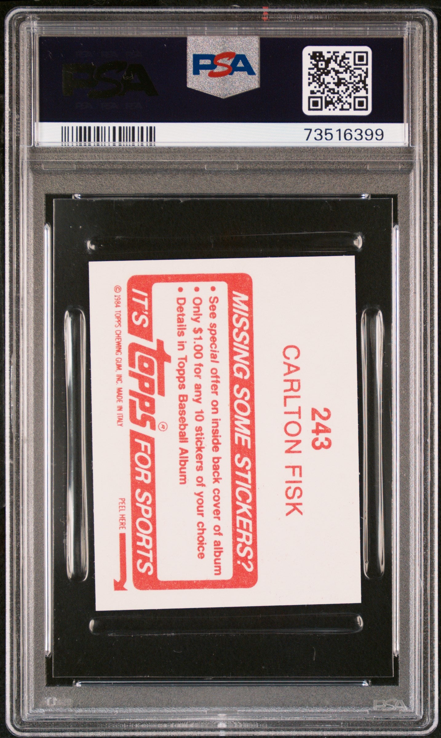 1984 Topps Stickers Baseball Carlton Fisk #243 Psa 10 73516399