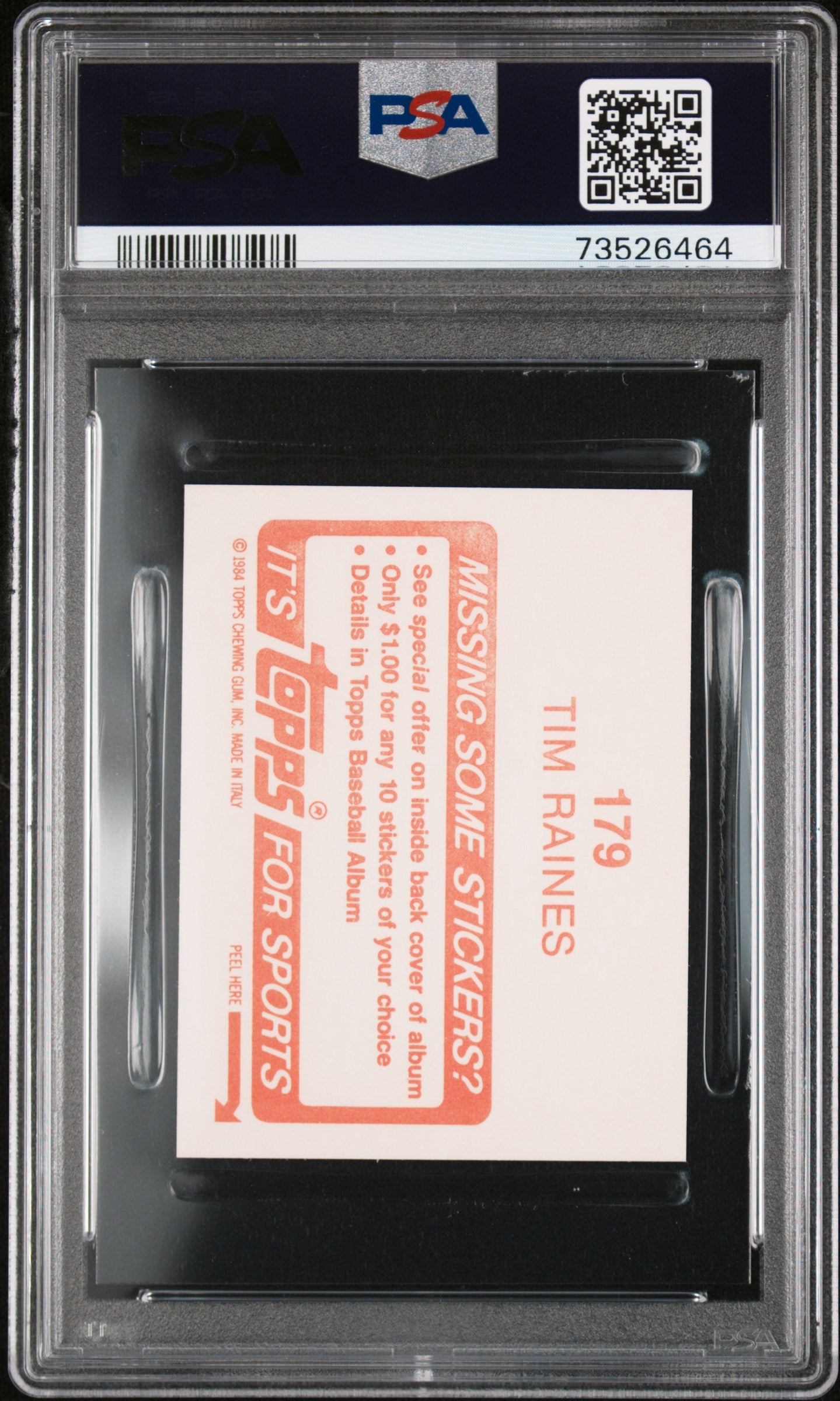 1984 Topps Stickers Baseball Tim Raines #179 Psa 8 73526464