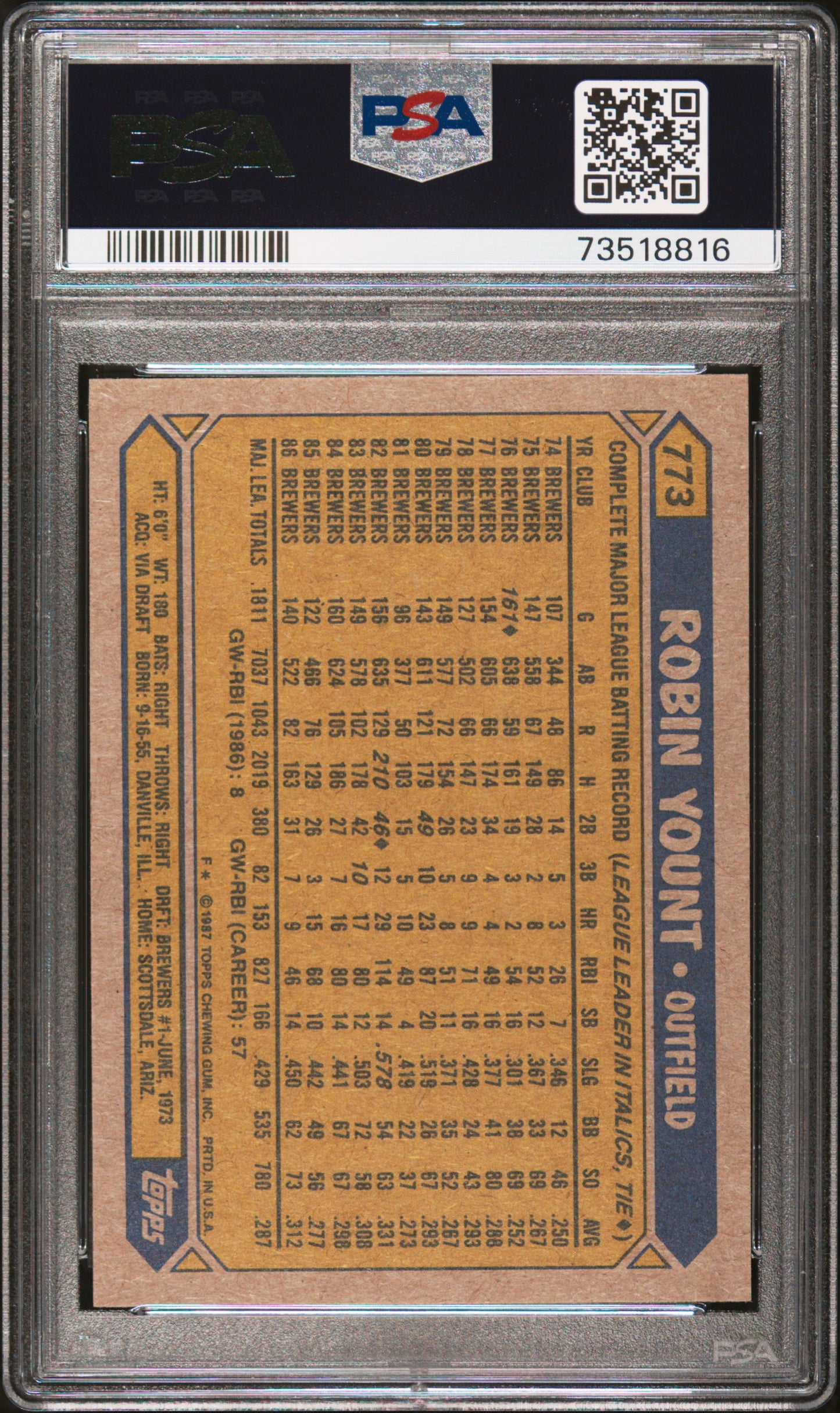 1987 Topps Baseball Robin Yount #773 Psa 8 73518816