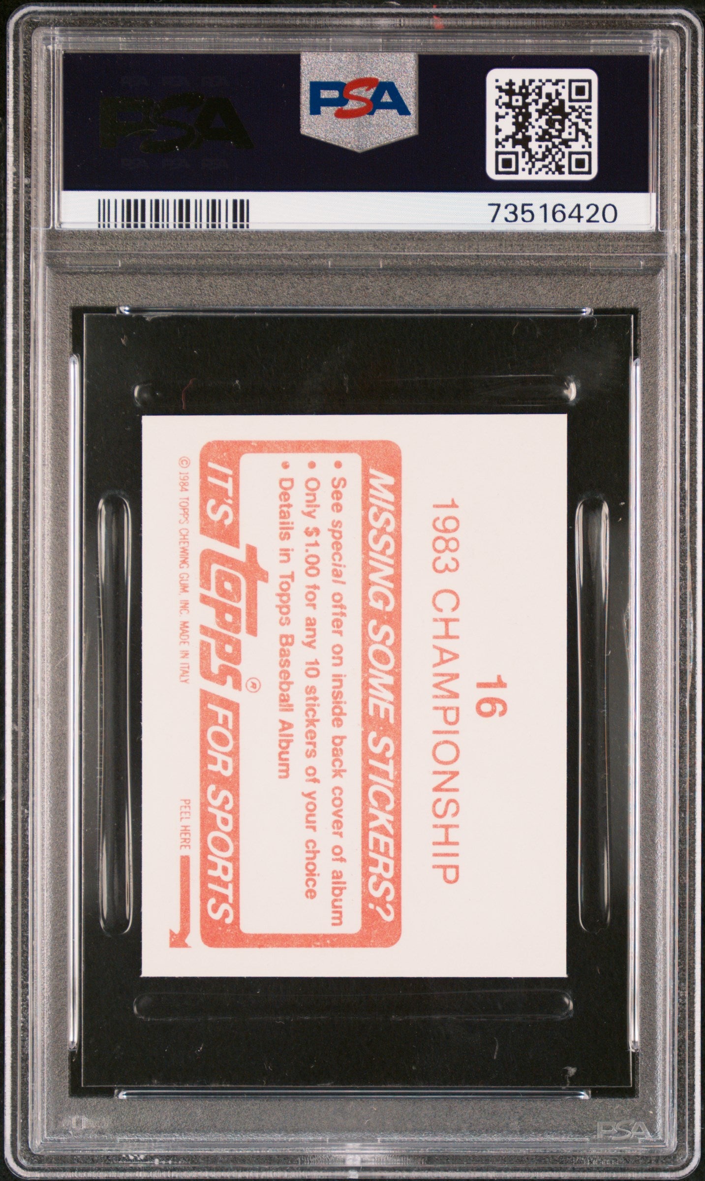 1984 Topps Stickers Baseball 1983 Championship #16 Psa 10 73516420