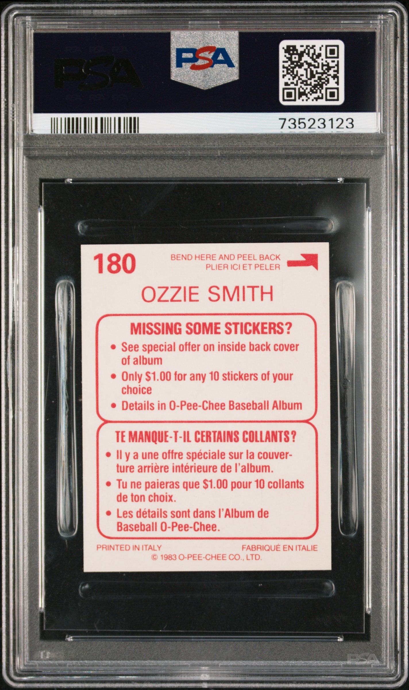 1983 O-pee-chee Stickers Baseball Ozzie Smith #180 Psa 10 73523123