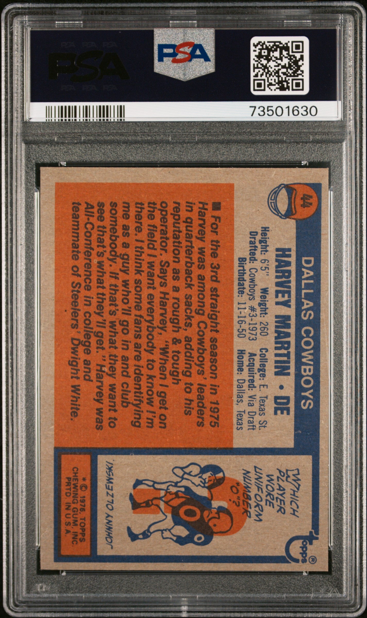 1976 Topps Football Harvey Martin #44 Psa 5 73501630
