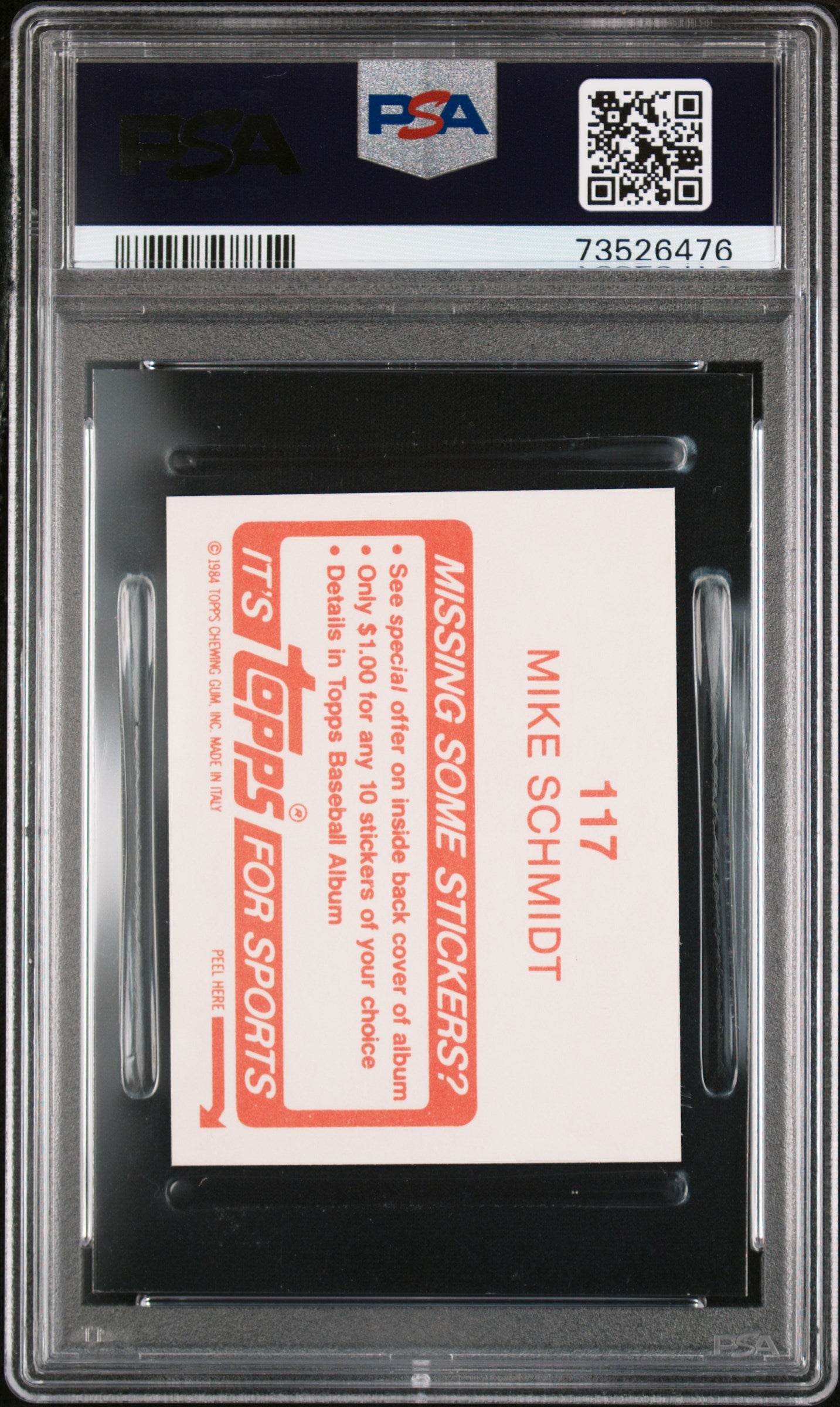 1984 Topps Stickers Baseball Mike Schmidt #117 Psa 9 73526476