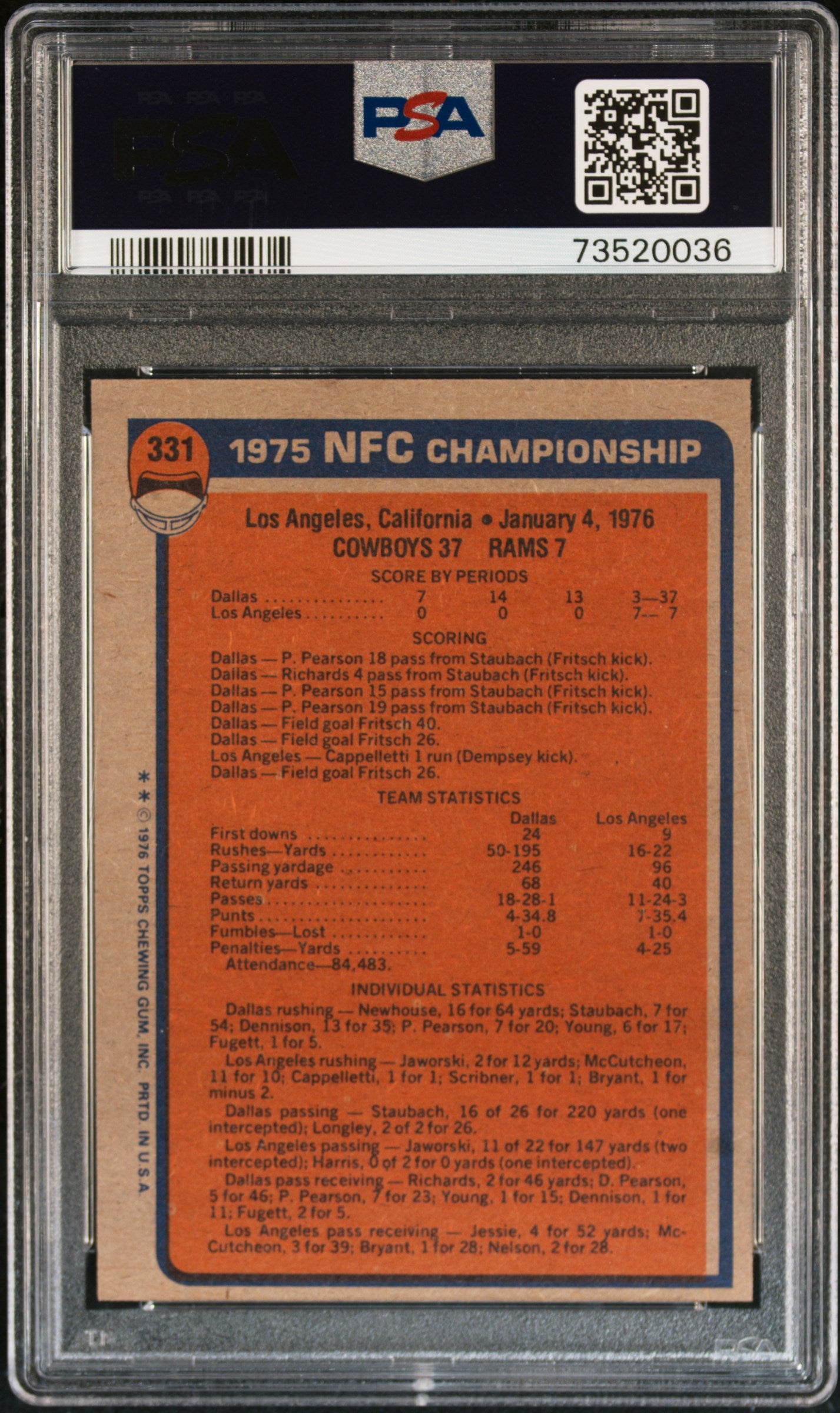 1976 Topps Football Nfc Championship #331 Psa 7 73520036