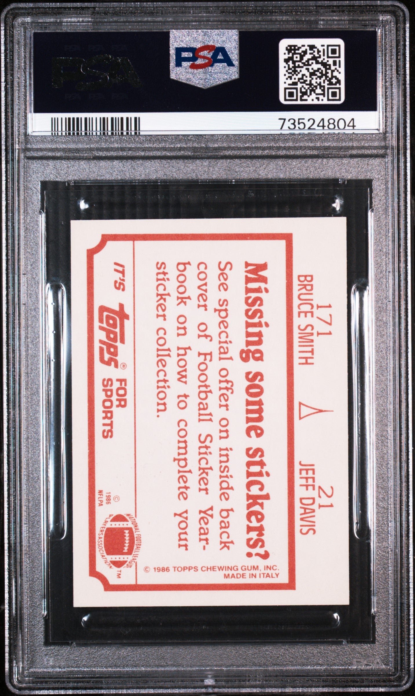 1986 Topps Stickers Football Jeff Davis-21 Psa 9 73524804