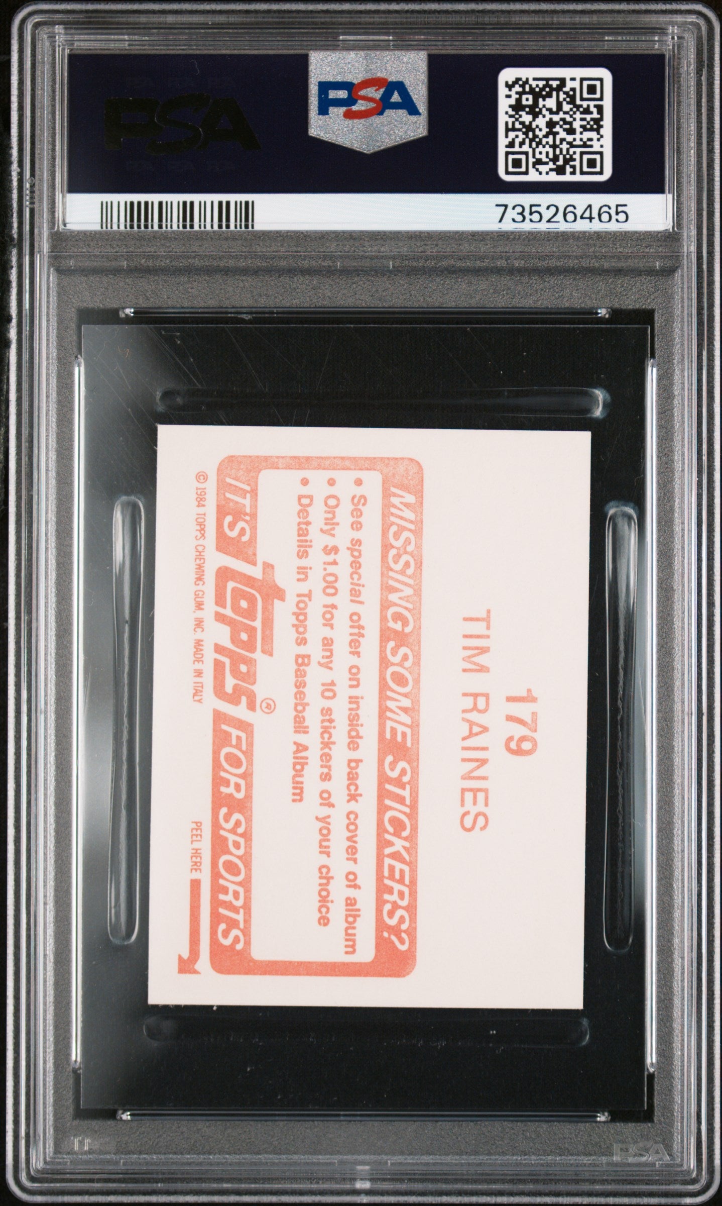 1984 Topps Stickers Baseball Tim Raines #179 Psa 7 73526465