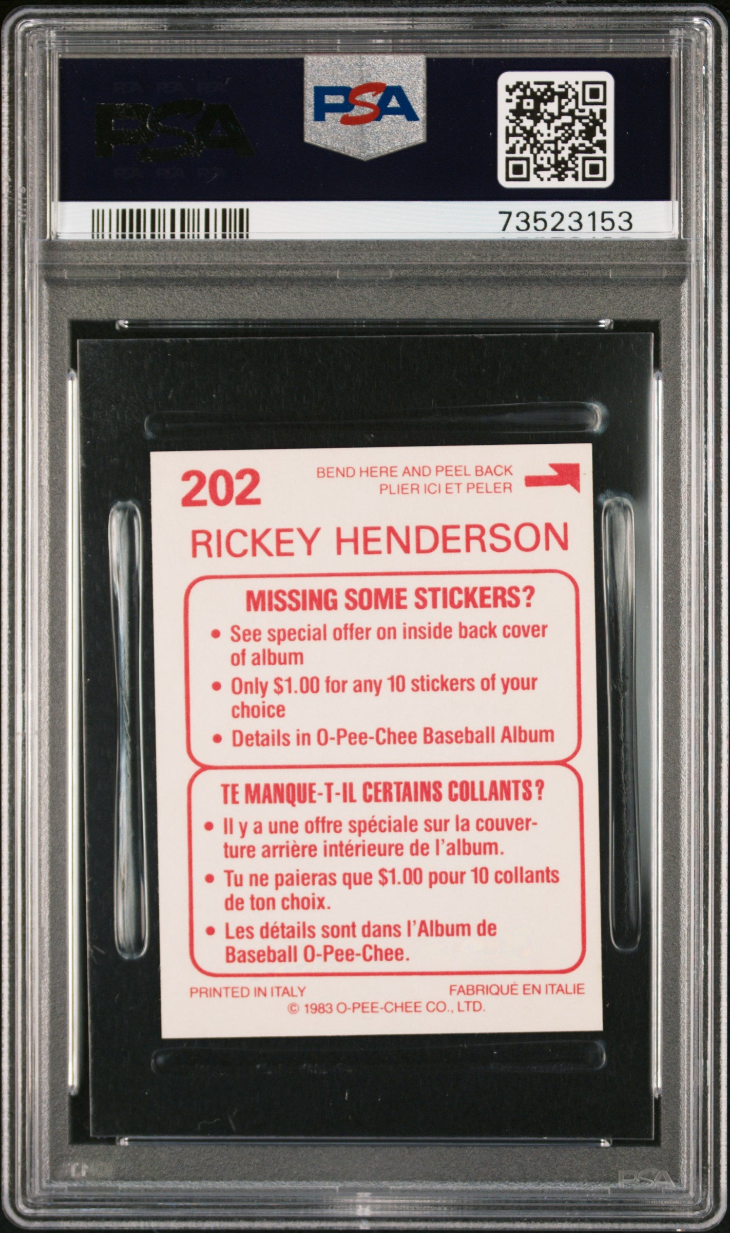 1983 O-pee-chee Stickers Baseball Rickey Henderson #202 Psa 9 73523153