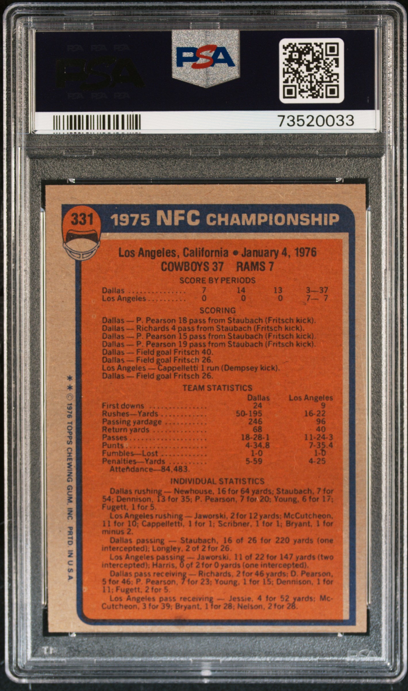 1976 Topps Football Nfc Championship #331 Psa 7 73520033