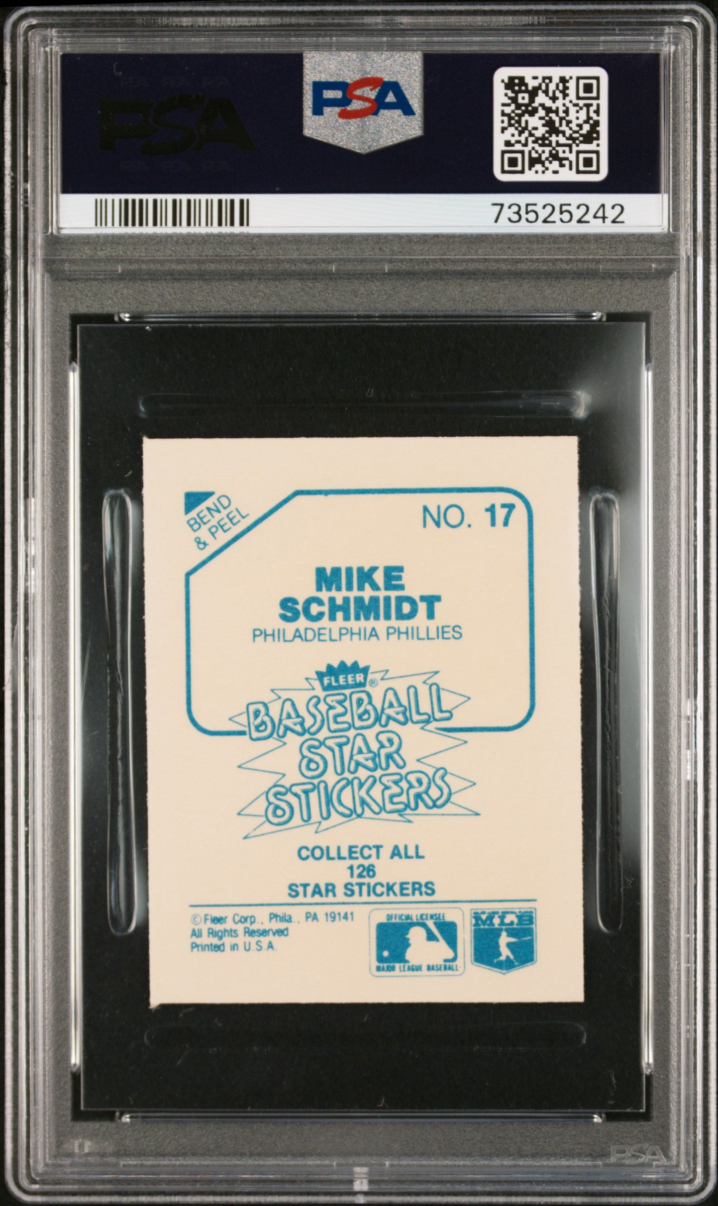 1985 Fleer Star Stickers Baseball Mike Schmidt #17 Psa 8 73525242