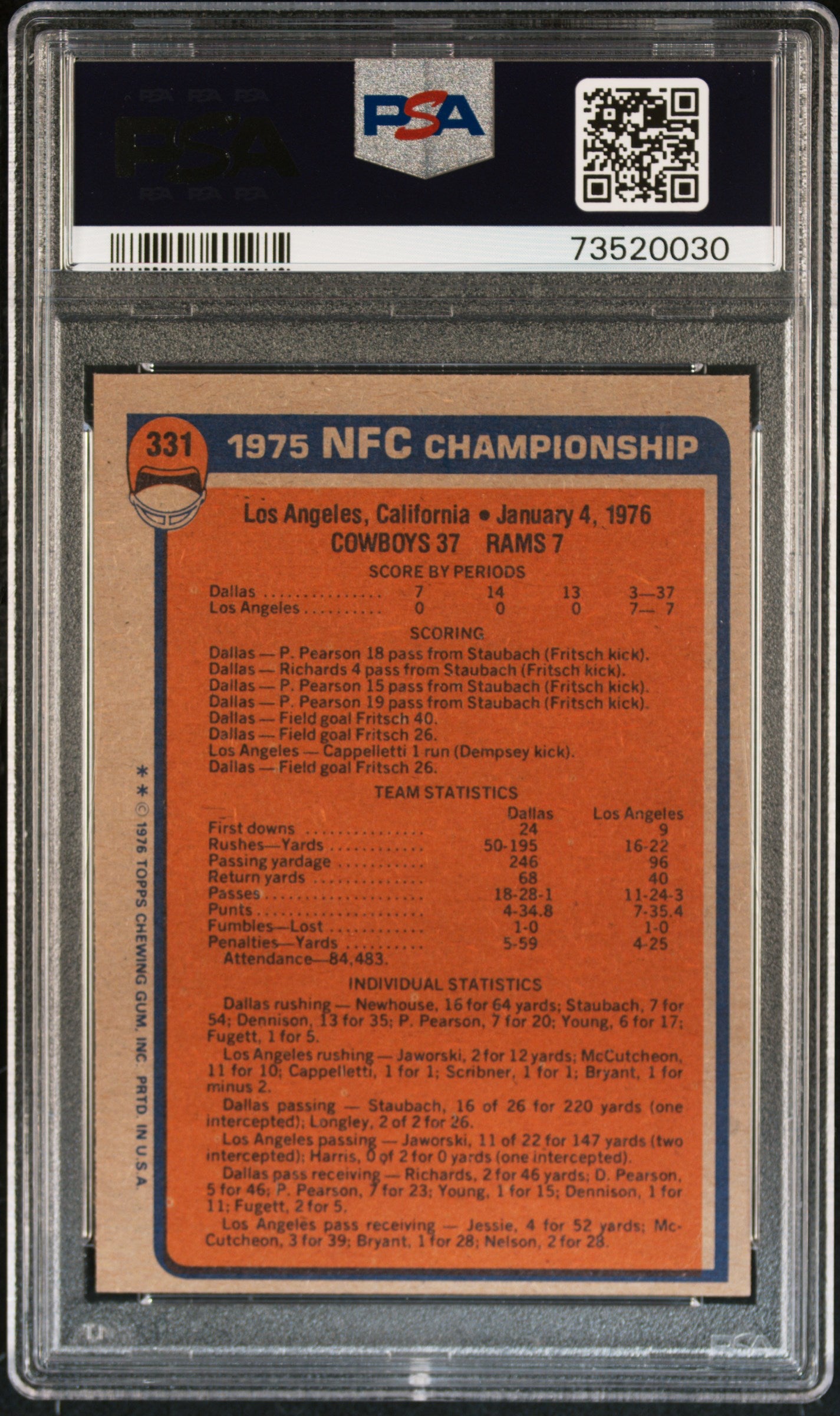 1976 Topps Football Nfc Championship #331 Psa 6 73520030