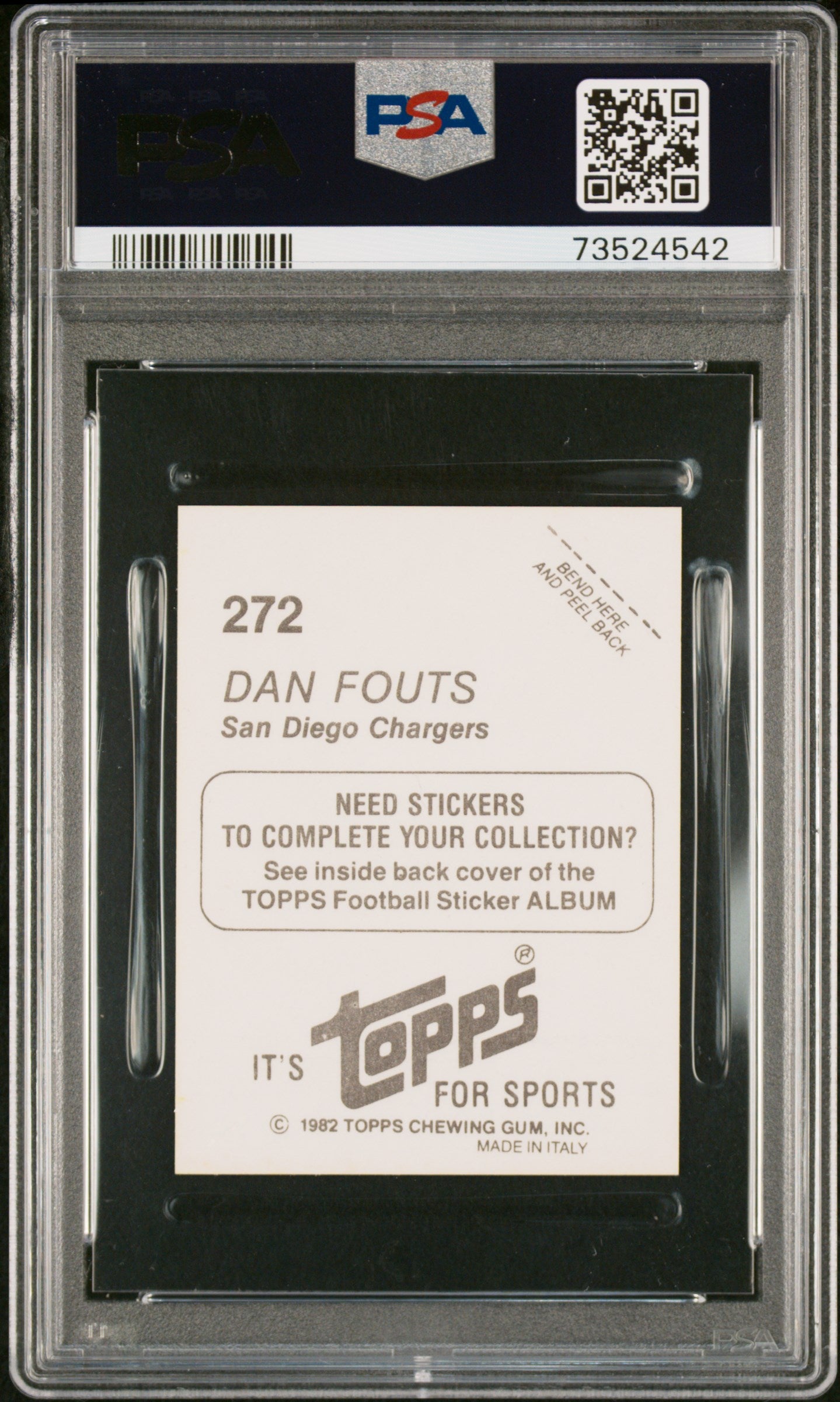 1982 Topps Stickers Football Dan Fouts #272 Psa 10 73524542