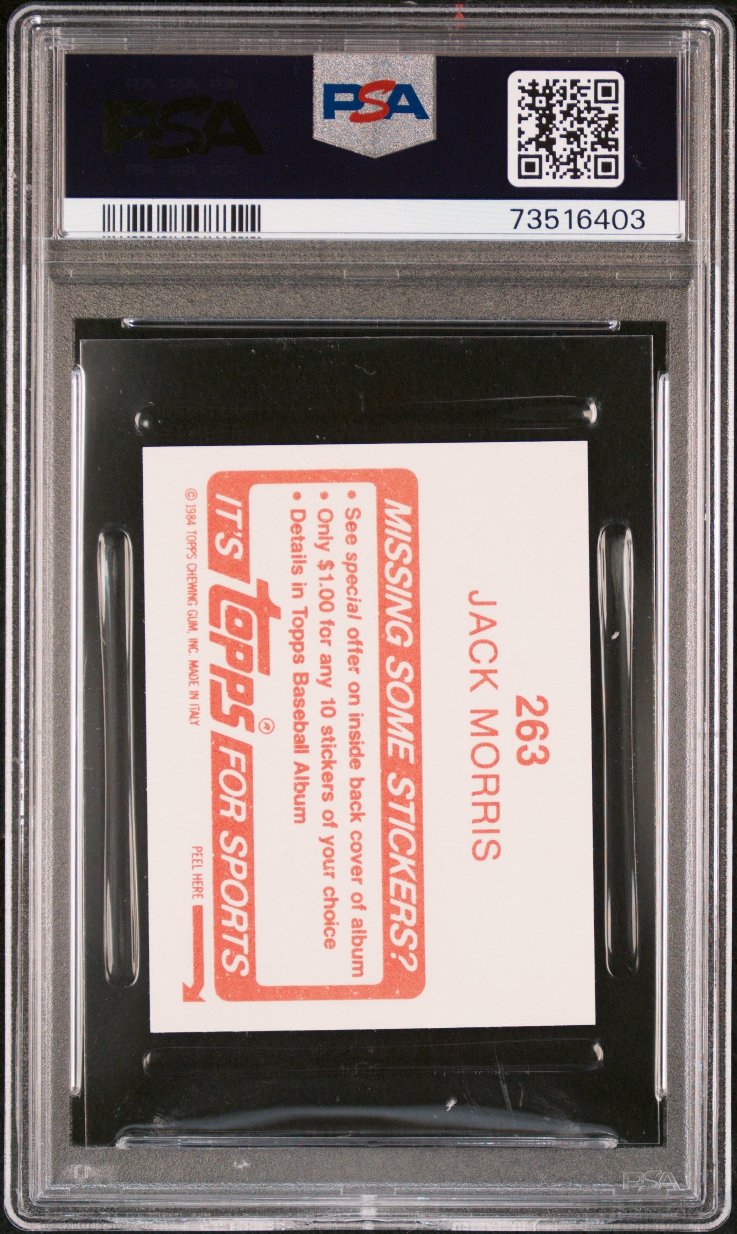 1984 Topps Stickers Baseball Jack Morris #263 Psa 7 73516403