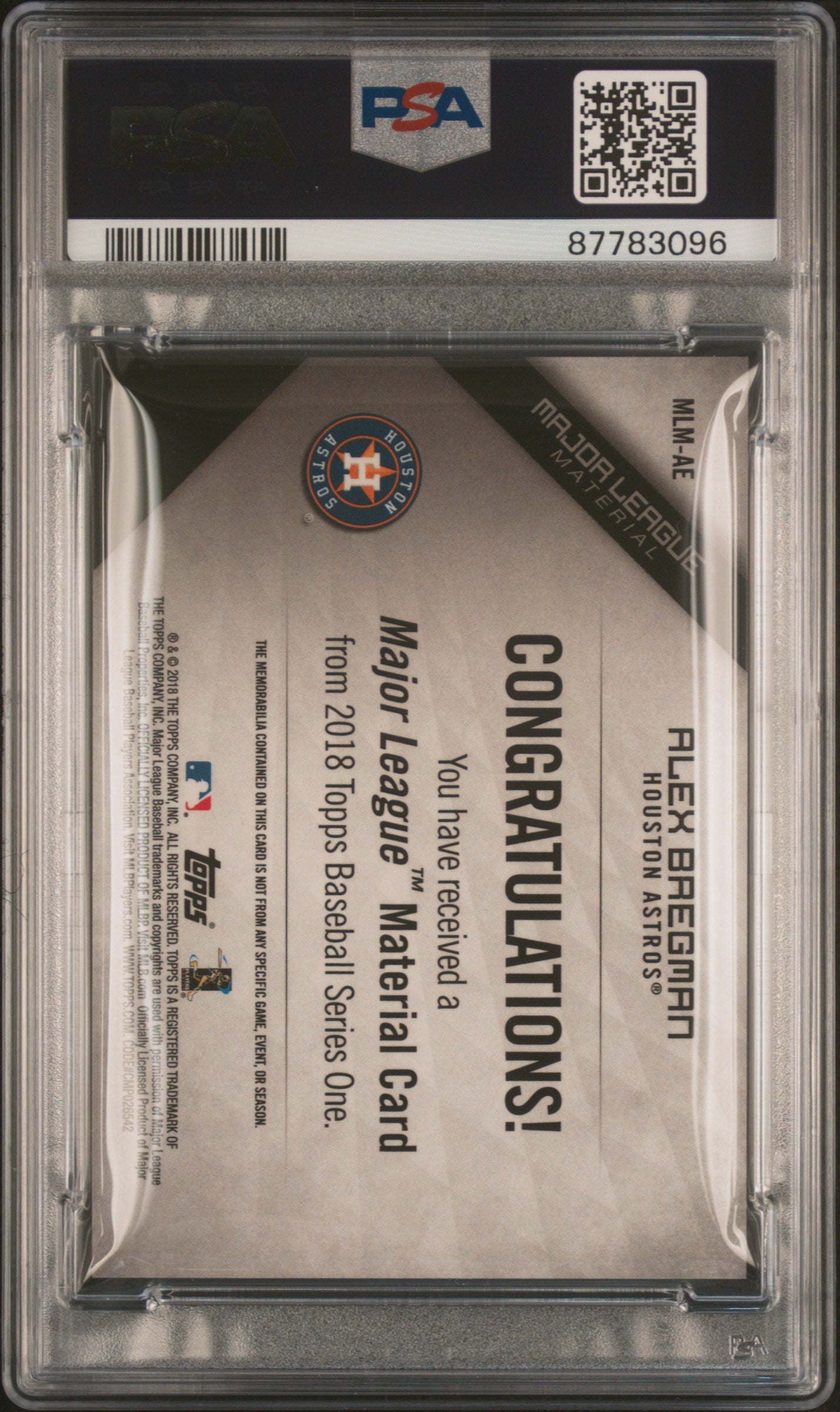 2018 Topps Major League Material Relic GOLD Alex Bregman PSA 10 87783096 POP 1