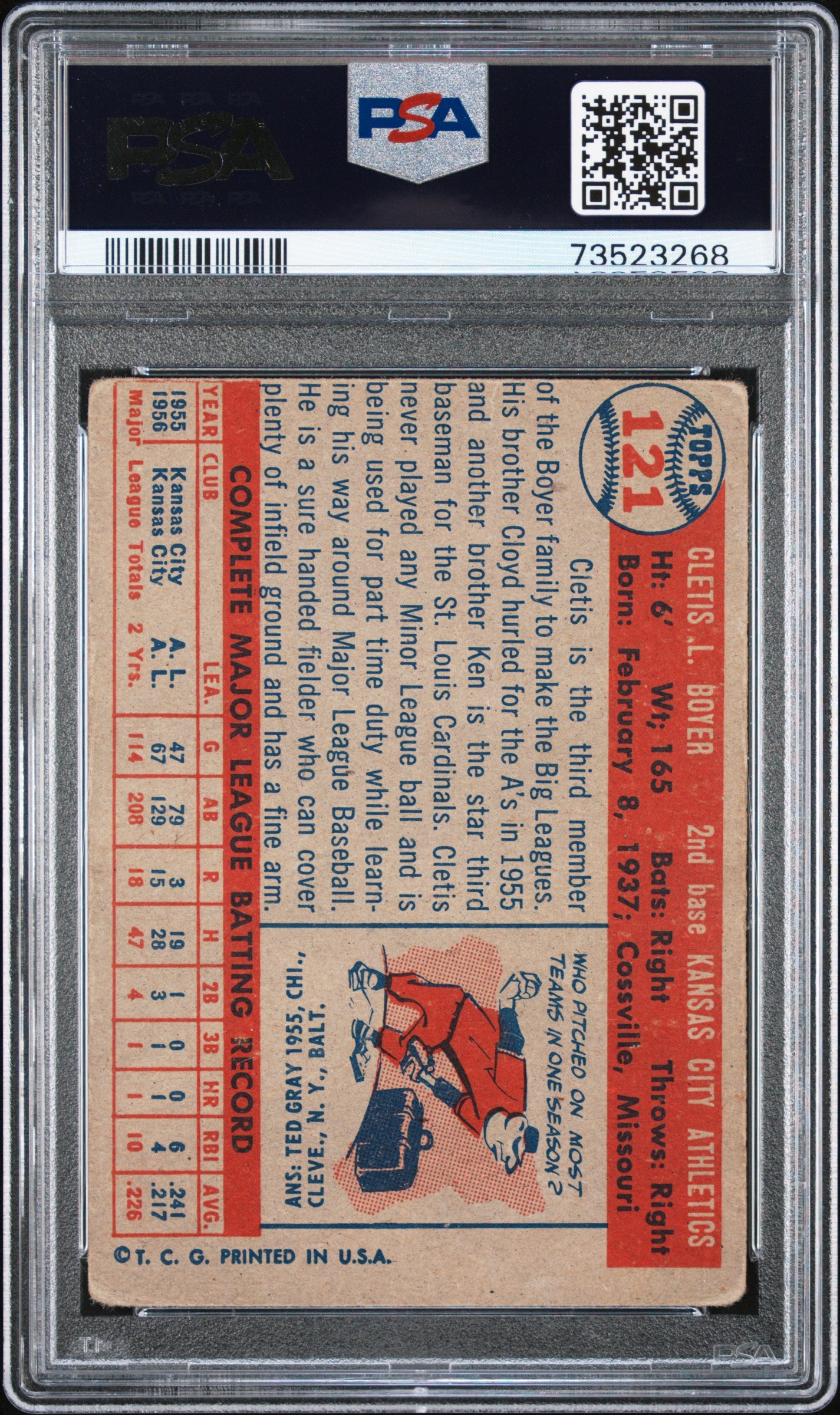 1957 Topps Baseball Cletis Boyer #121 Psa 2 73523268