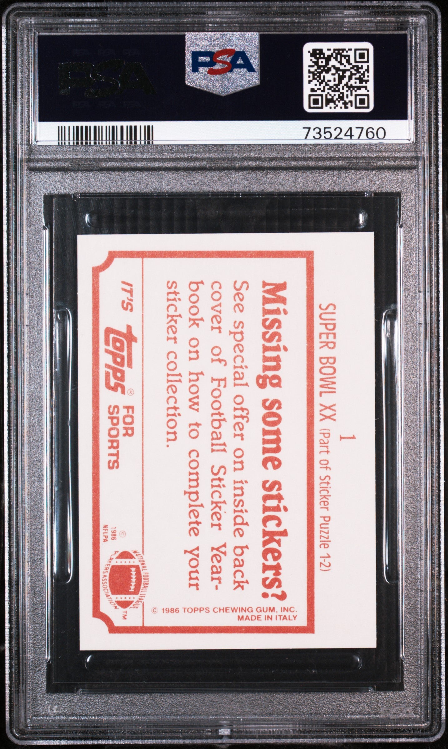1986 Topps Stickers Football Super Bowl Xx #1 Psa 8 73524760