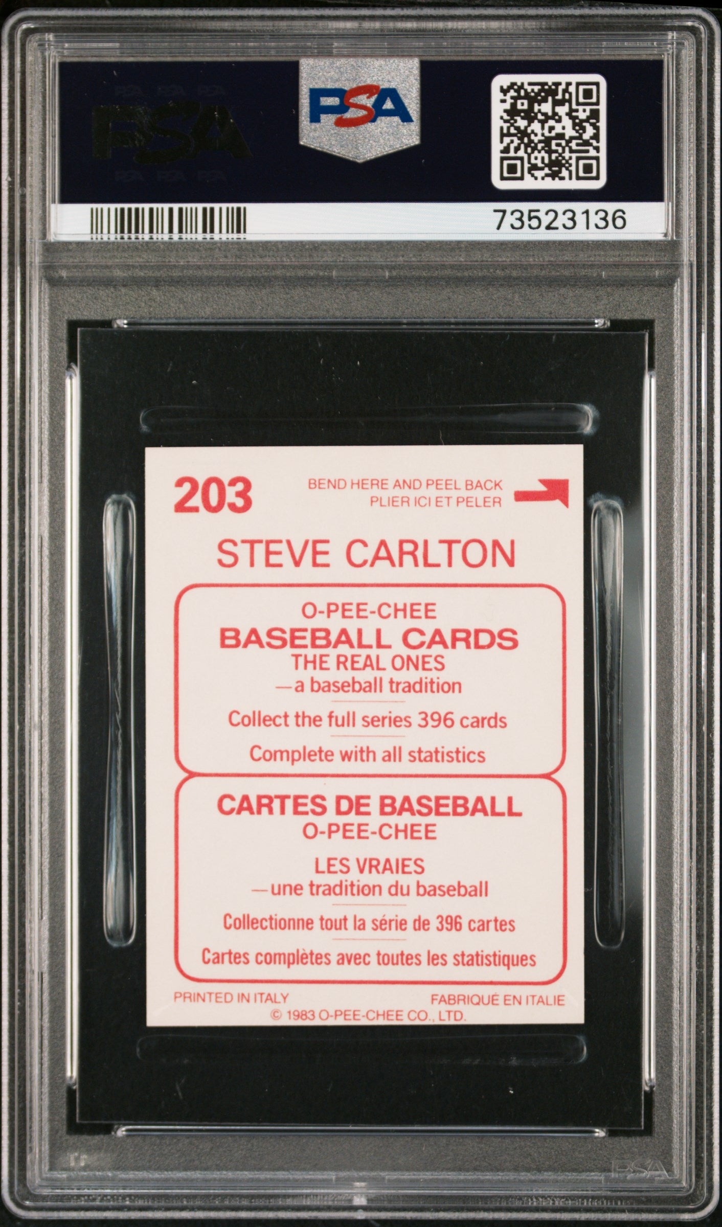 1983 O-pee-chee Stickers Baseball Steve Carlton #203 Psa 9 73523136