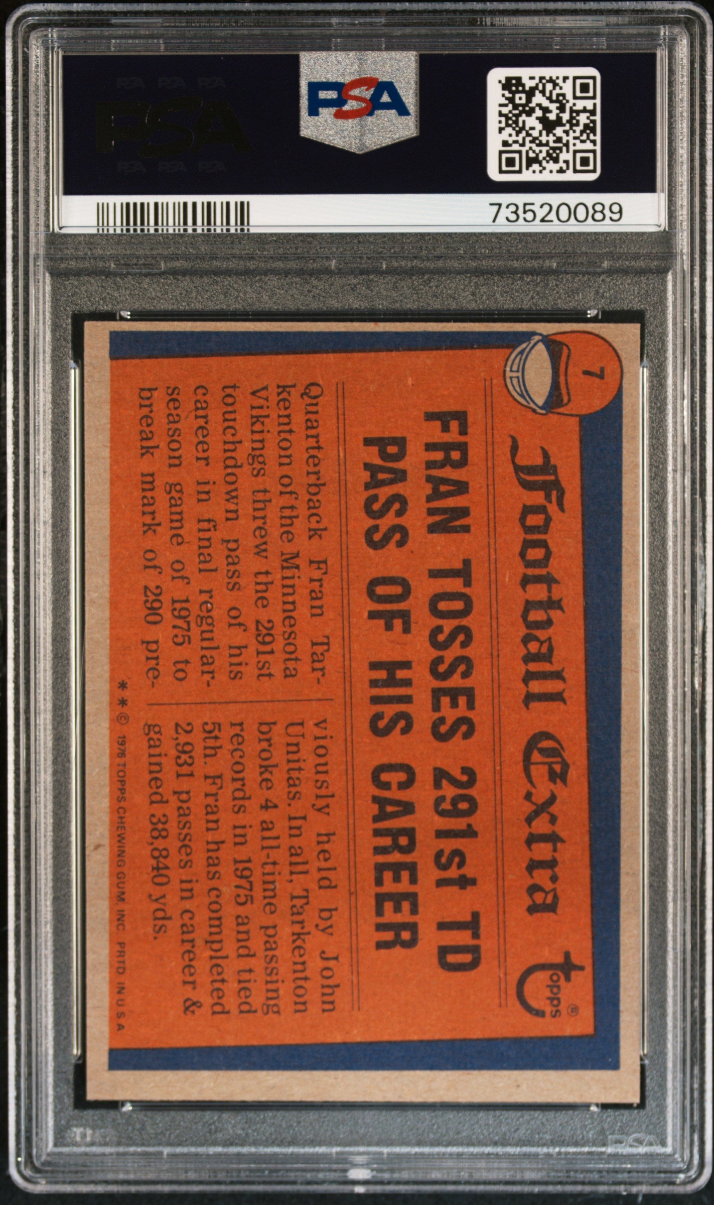 1976 Topps Football Fran Tarkenton #7 Psa 7 73520089