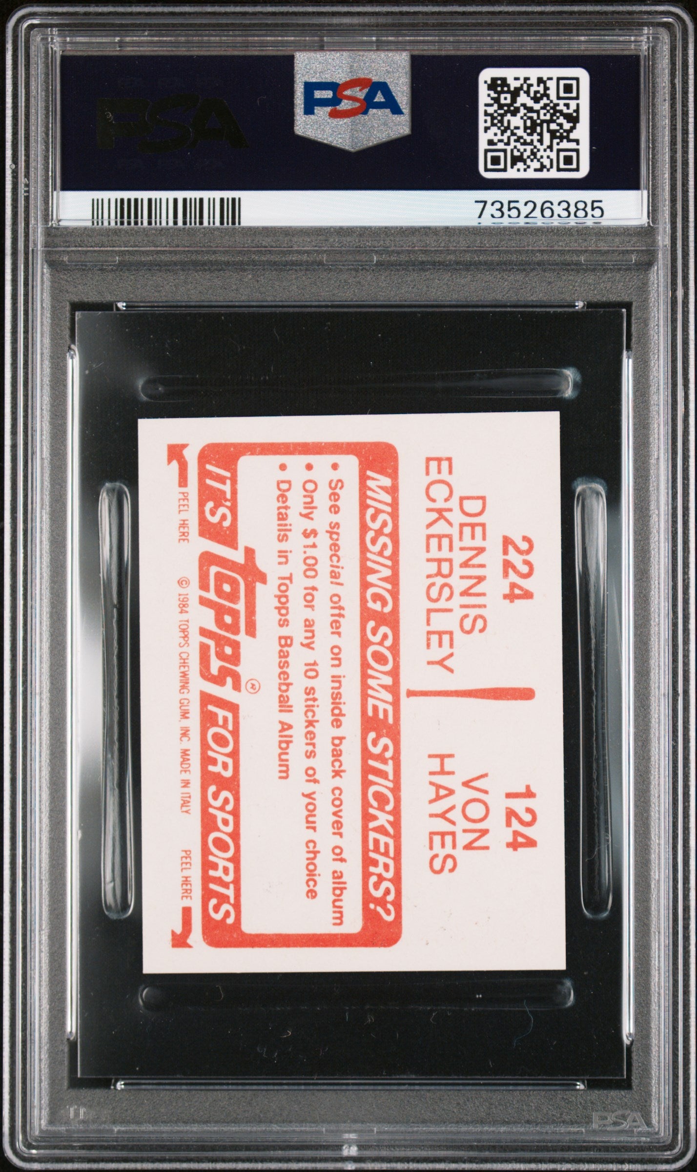 1984 Topps Stickers Baseball Von Hayes-124 Psa 9 73526385