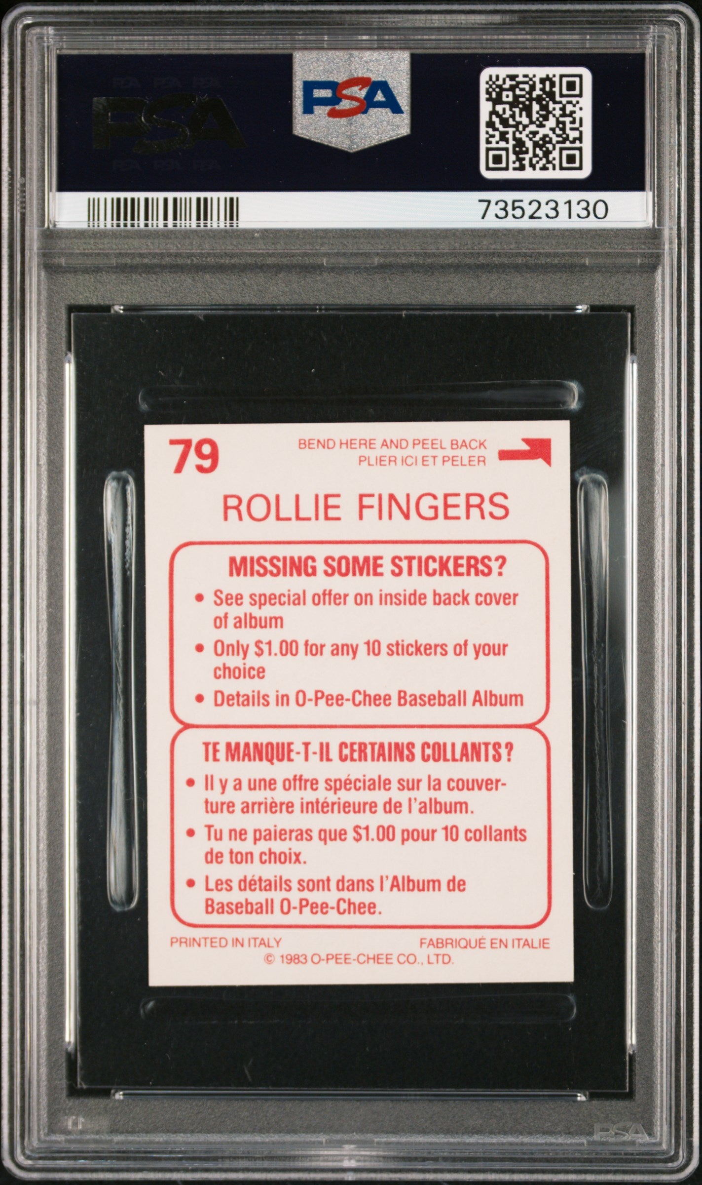 1983 O-pee-chee Stickers Baseball Rollie Fingers #79 Psa 9 73523130