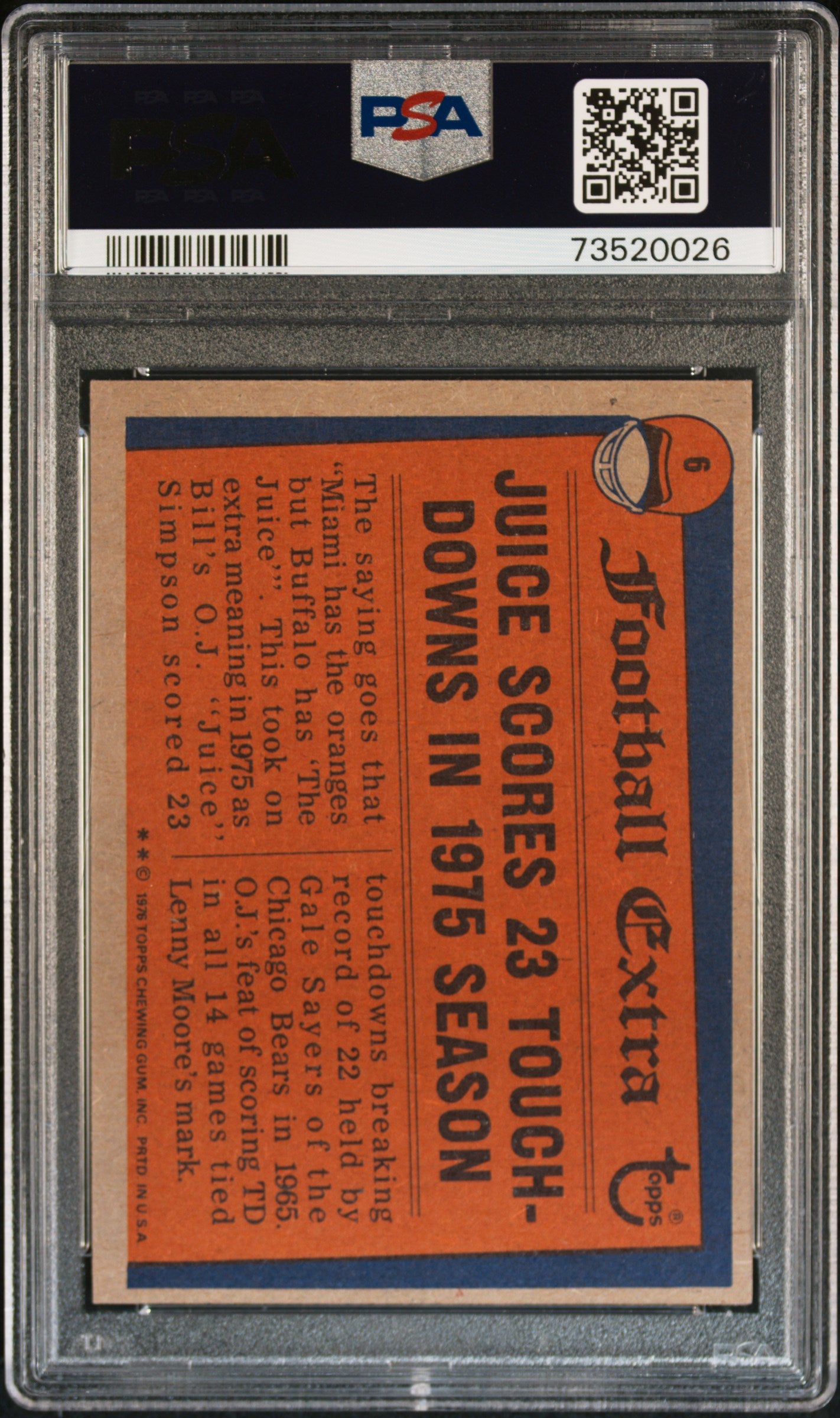 1976 Topps Football O.j. Simpson #6 Psa 6 73520026