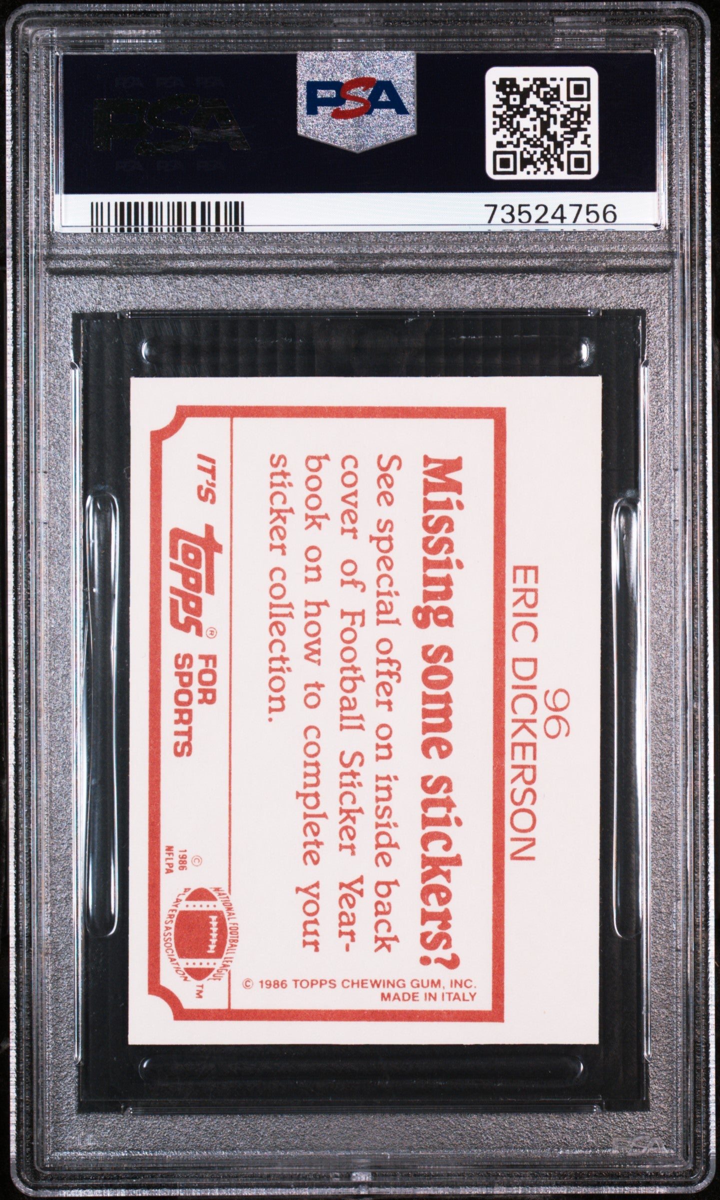 1986 Topps Stickers Football Eric Dickerson #96 Psa 9 73524756