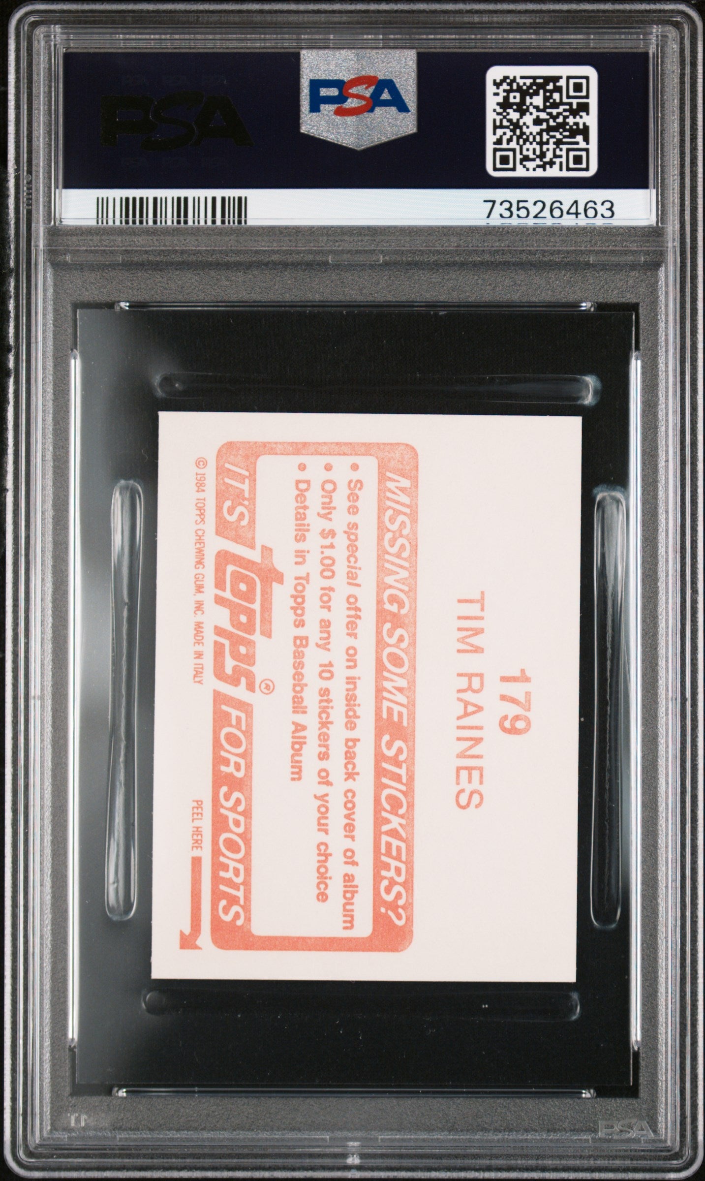 1984 Topps Stickers Baseball Tim Raines #179 Psa 8 73526463