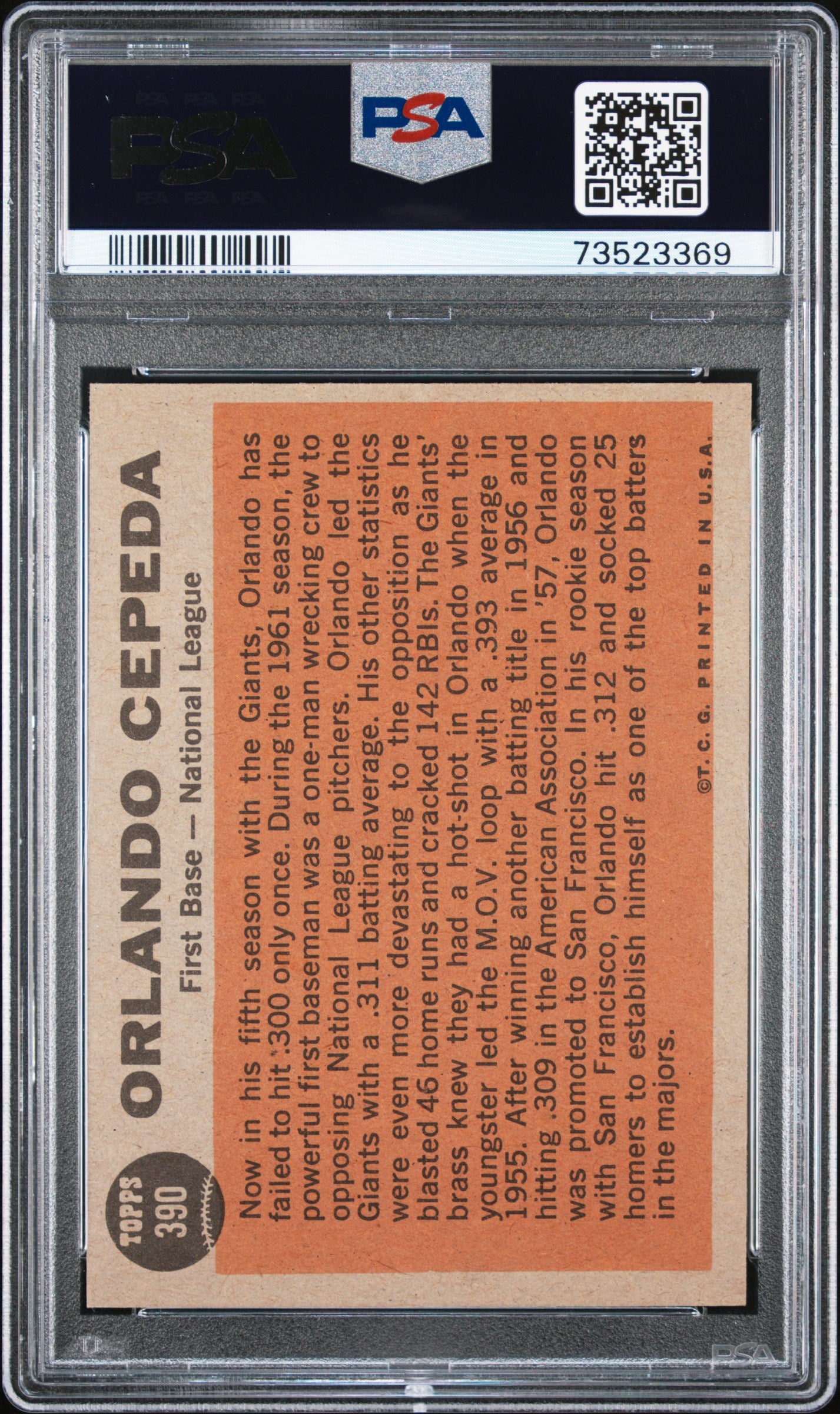 1962 Topps Baseball Orlando Cepeda #390 Psa 6 73523369