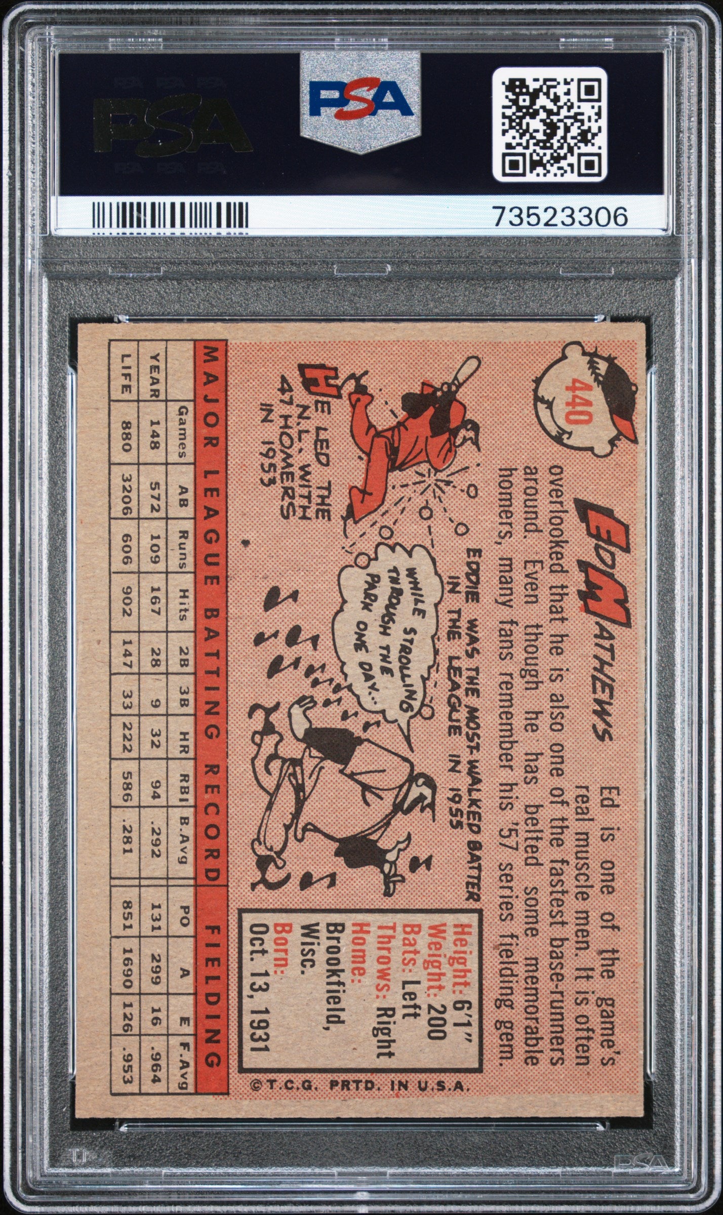 1958 Topps Baseball Ed Mathews #440 Psa 6 73523306