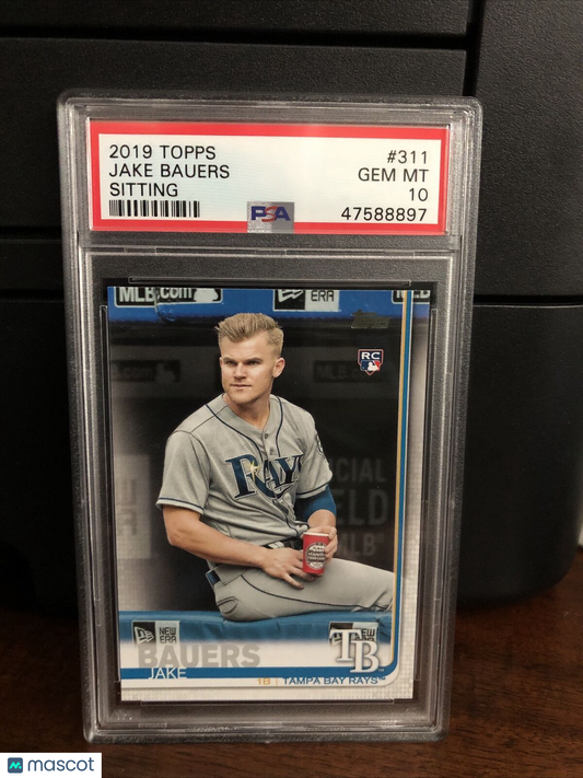 2019 Topps SP Variation Jake Bauers Sitting Rookie Baseball Card #311 PSA 10