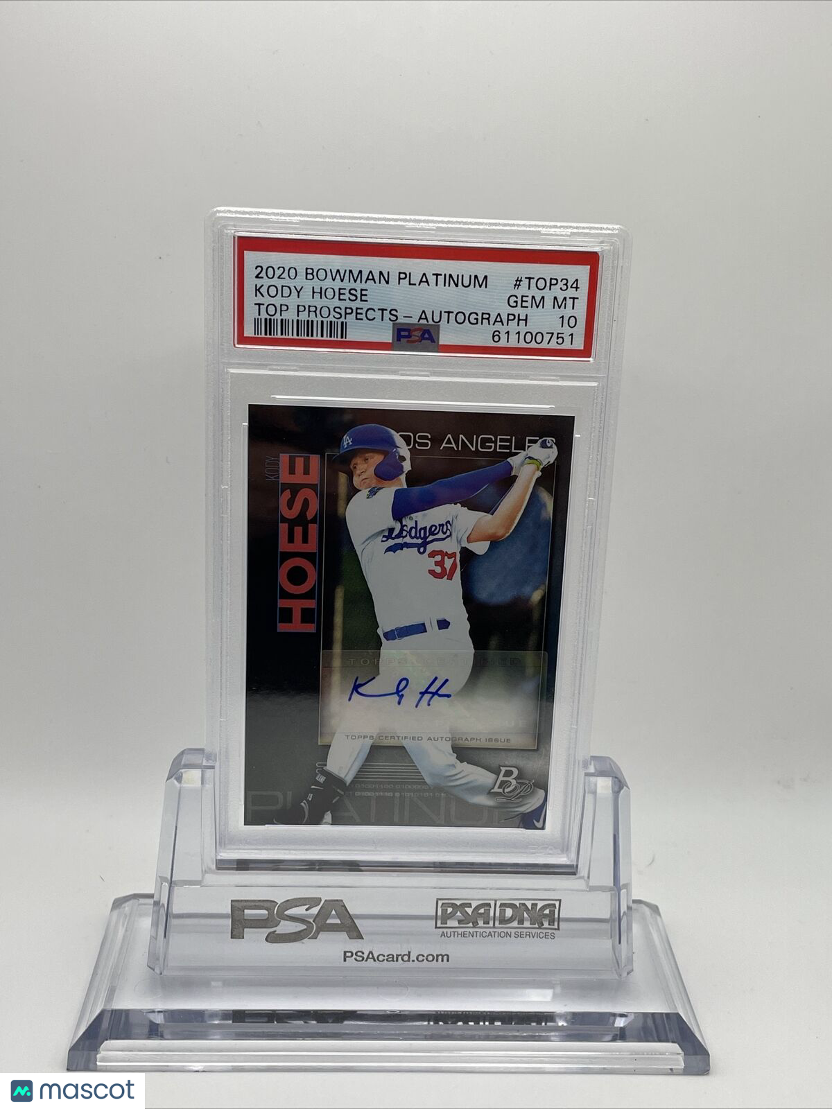 2020 Bowman Platinum Top Prospects Kody Hoese Autograph Card #TOP34 PSA 10