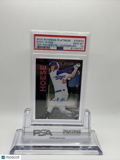 2020 Bowman Platinum Top Prospects Kody Hoese Autograph Card #TOP34 PSA 10