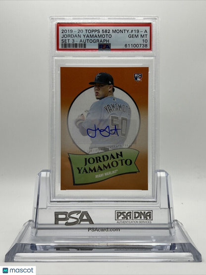 2020 Topps 582 Montgomery Club Set 3 Jordan Yamamoto Autograph Card #19-A PSA 10