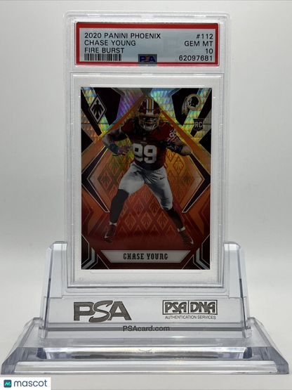 2020 Panini Phoenix Fire Burst Chase Young Rookie Football Card #112 PSA 10