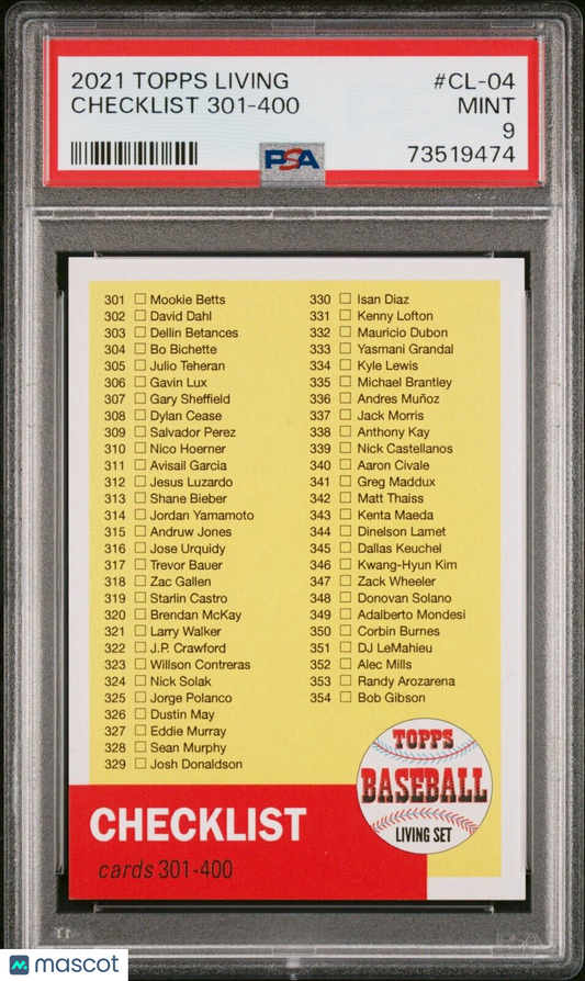 2021 Topps Living Set Checklist 301-400 Baseball Card #CL-04 PSA 9 Mint