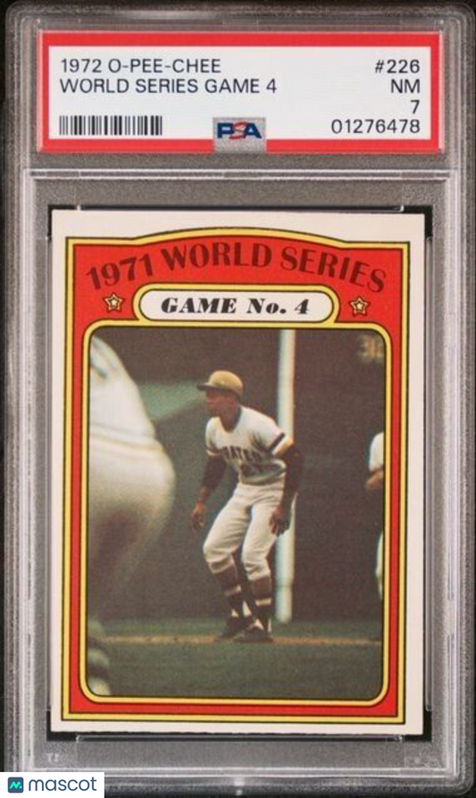 1972 O-Pee-Chee Roberto Clemente World Series Game 4 Baseball Card #226 PSA 7