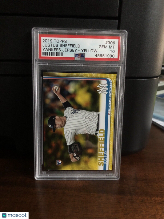 2019 Topps YELLOW Justus Sheffield Rookie Baseball Card #306 PSA 10 POP 2