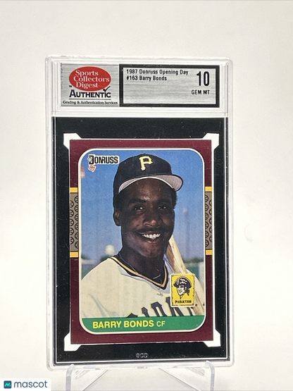 1987 Donruss Opening Day Barry Bonds Rookie Baseball Card #163 SCD 10 Gem Mint