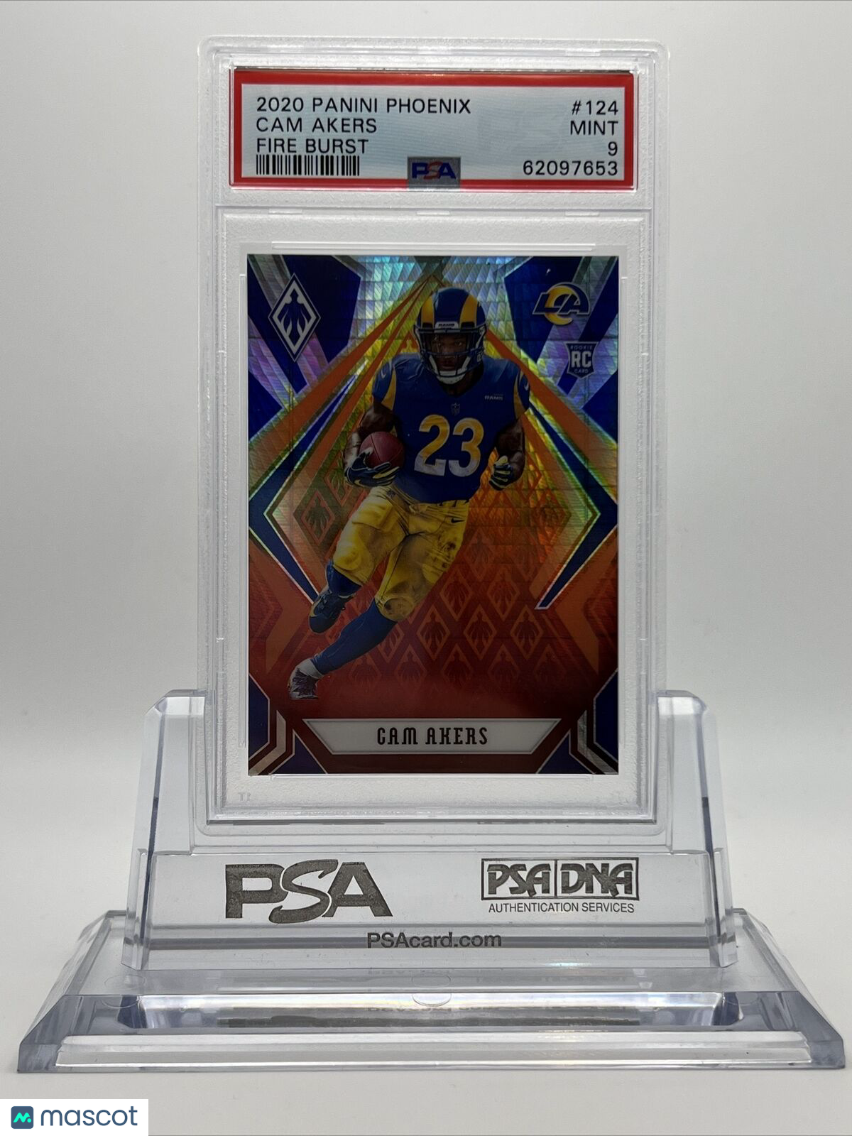 2020 Panini Phoenix Fire Burst Cam Akers Rookie Football Card #124 PSA 9