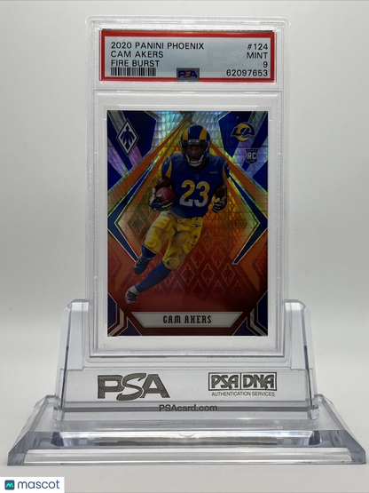 2020 Panini Phoenix Fire Burst Cam Akers Rookie Football Card #124 PSA 9