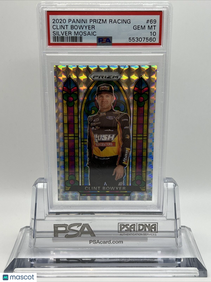 2020 Panini Prizm SILVER MOSAIC Clint Bowyer Racing Card #69 PSA 10 POP 1 !