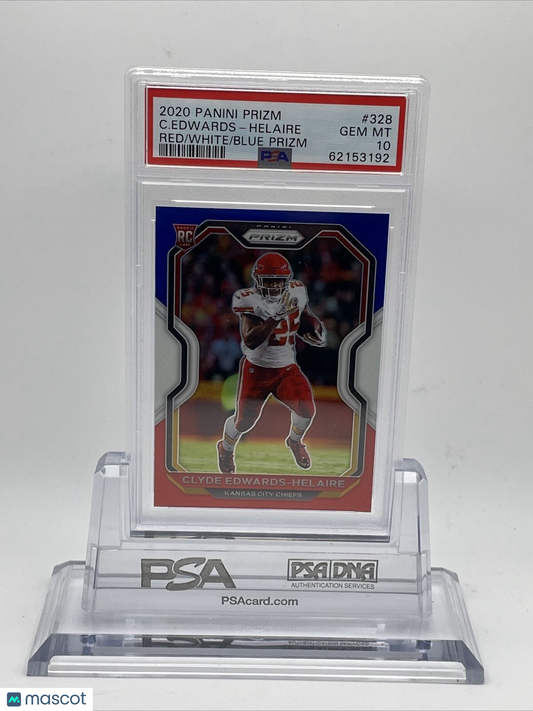 2020 Panini Prizm RED/WHITE/BLUE Prizm Clyde Edwards-Helaire Rookie #328 PSA 10