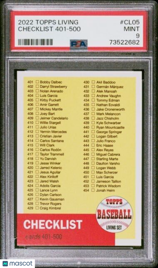 2022 Topps Living Set Checklist 401-500 Baseball Card #CL05 PSA 9 Mint