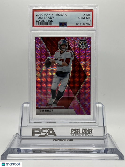 2020 Panini Mosaic Camo Pink Tom Brady Football Card #135 PSA 10
